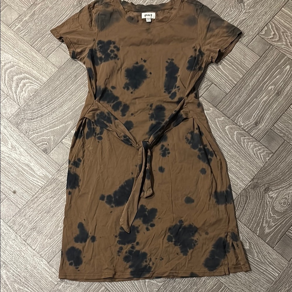 Pact Organic Brown Tie-Dye Dress